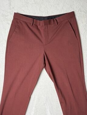Express Men's 32x32 Slim Fit Performance Dress Pants Rust Burgundy Stretch Chino